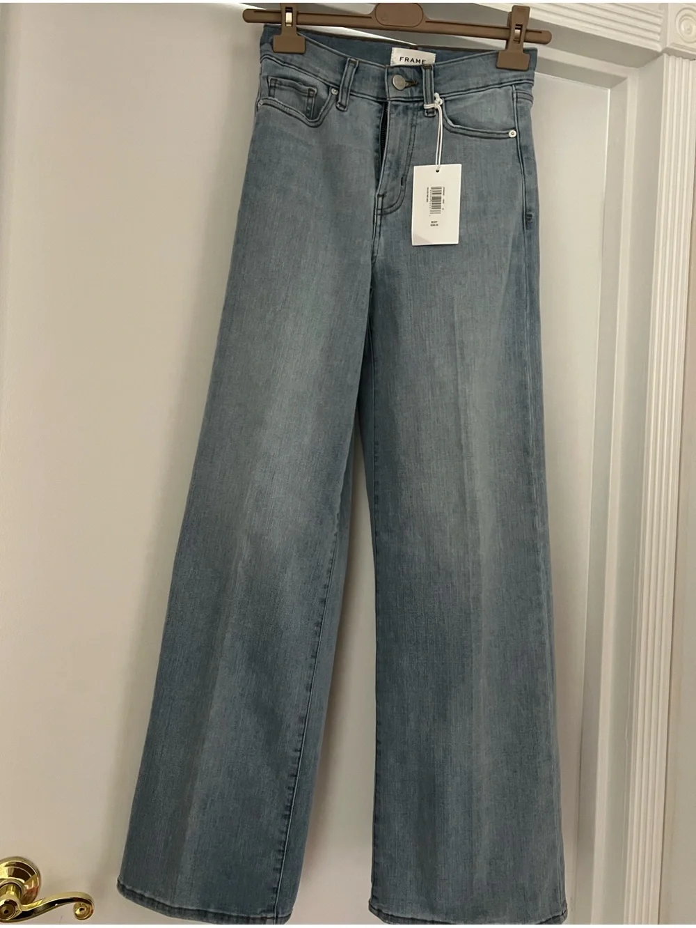 NWT $248 Frame The High Rise Wide Denim Light Blue Jeans Size 25 Stretch - Picture 11 of 14